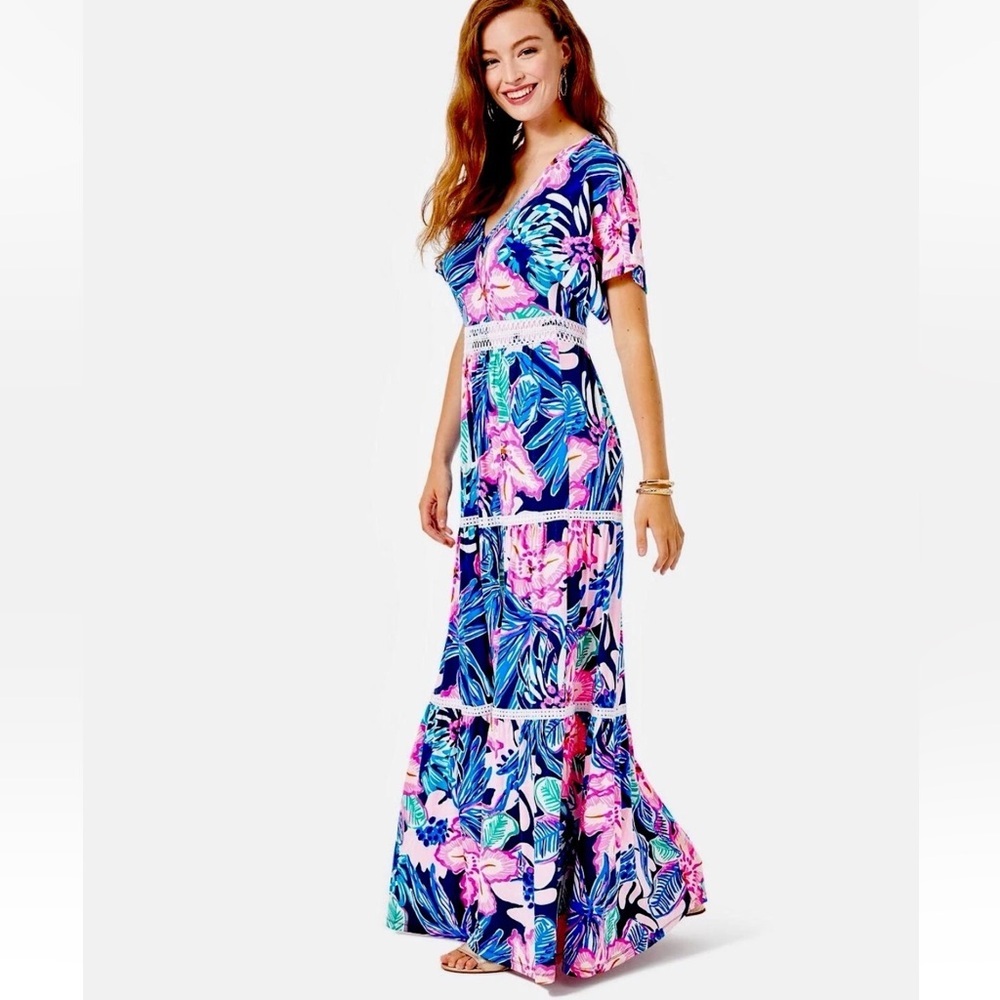 Lilly Pulitzer Maribella Maxi Sugar Mambo Dress Blue‎ Pink